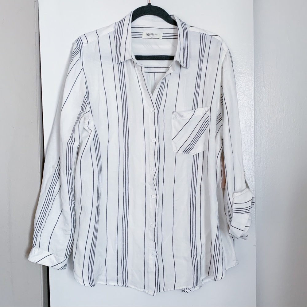Altar’d State Striped Linen Blend Button Down Shirt